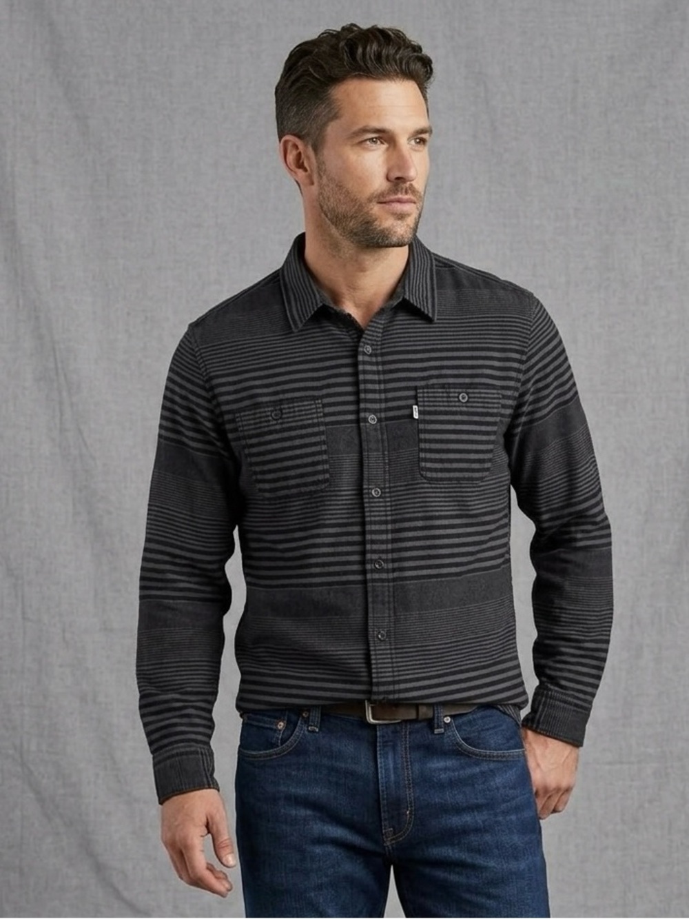 Levi's Black and Gray Striped Long Sleeve Shirt